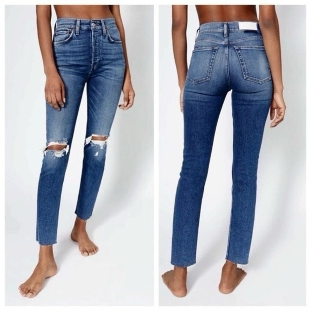 RE/DONE 90’s High Rise Ankle Crop Jeans Dust Destroy Size 27